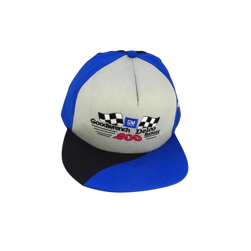 Vintage GM Goodwrench‎ Delco Battery 200 Racing Snapback Hat Blue Black Grey USA